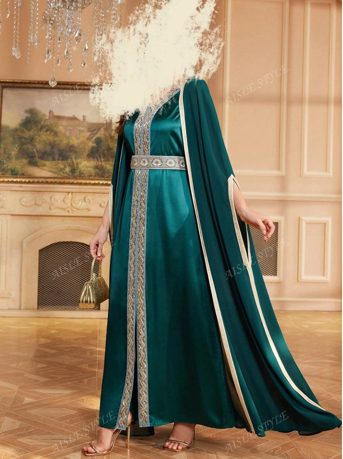 Moroccan Caftan /  Royal Green Two Piece Dress