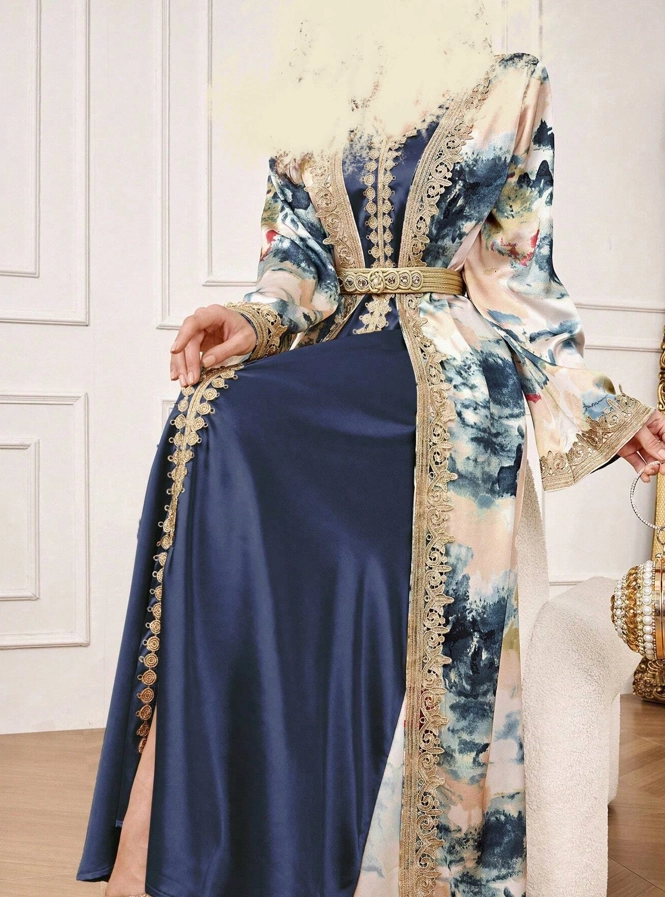 Moroccan Caftan / Elegant Floral Print Dress